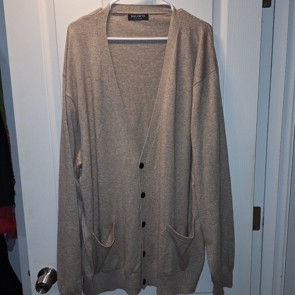 Men's Tan Cardigan Sweater 3XLT Cashmere Wool Blend - Picture 1 of 5